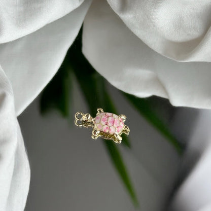 White turtle with pink flowers - Charm