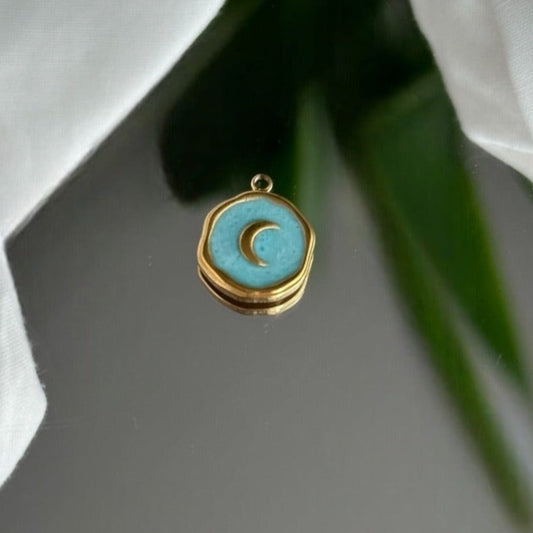 Golden moon blue background - Charm