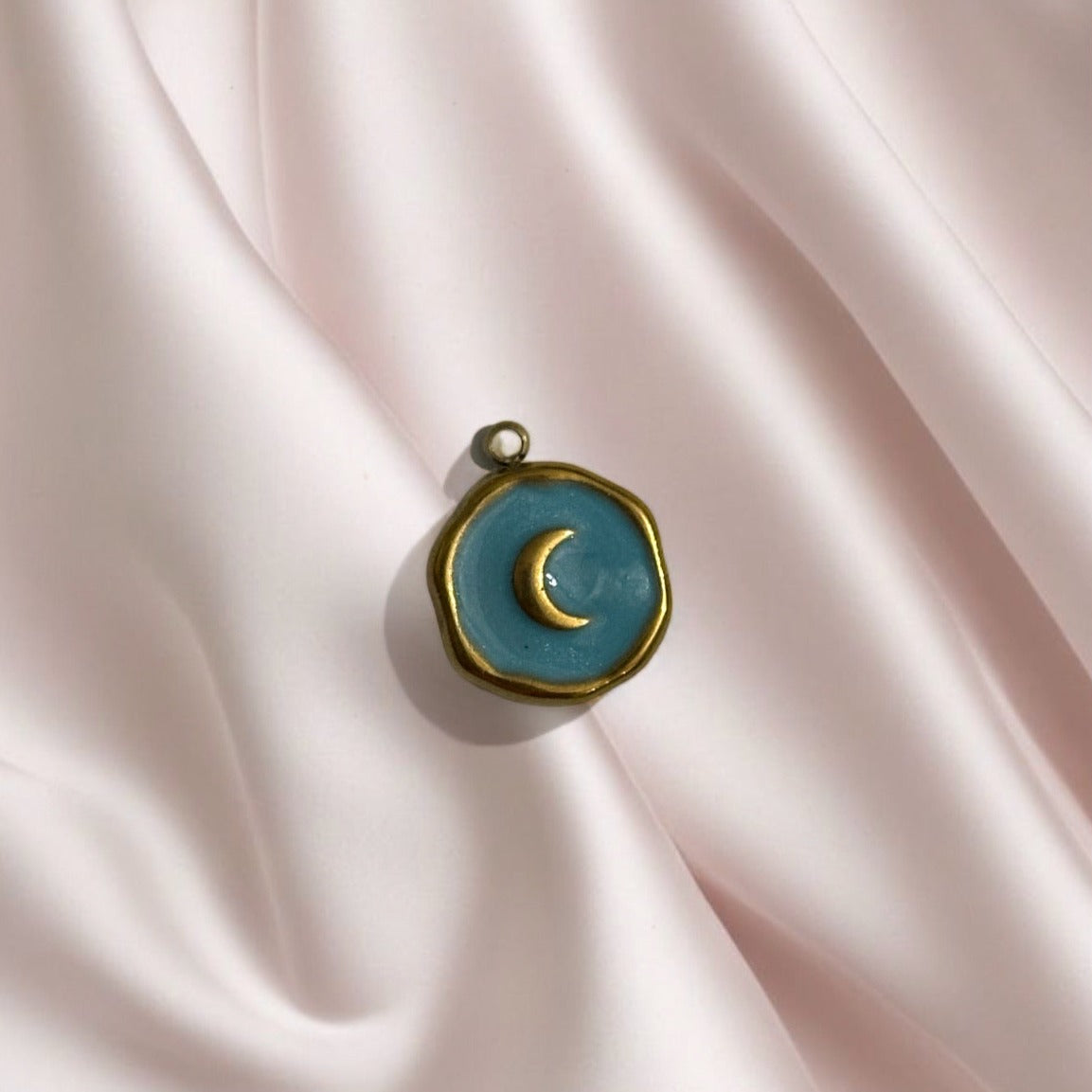 Golden moon blue background - Charm