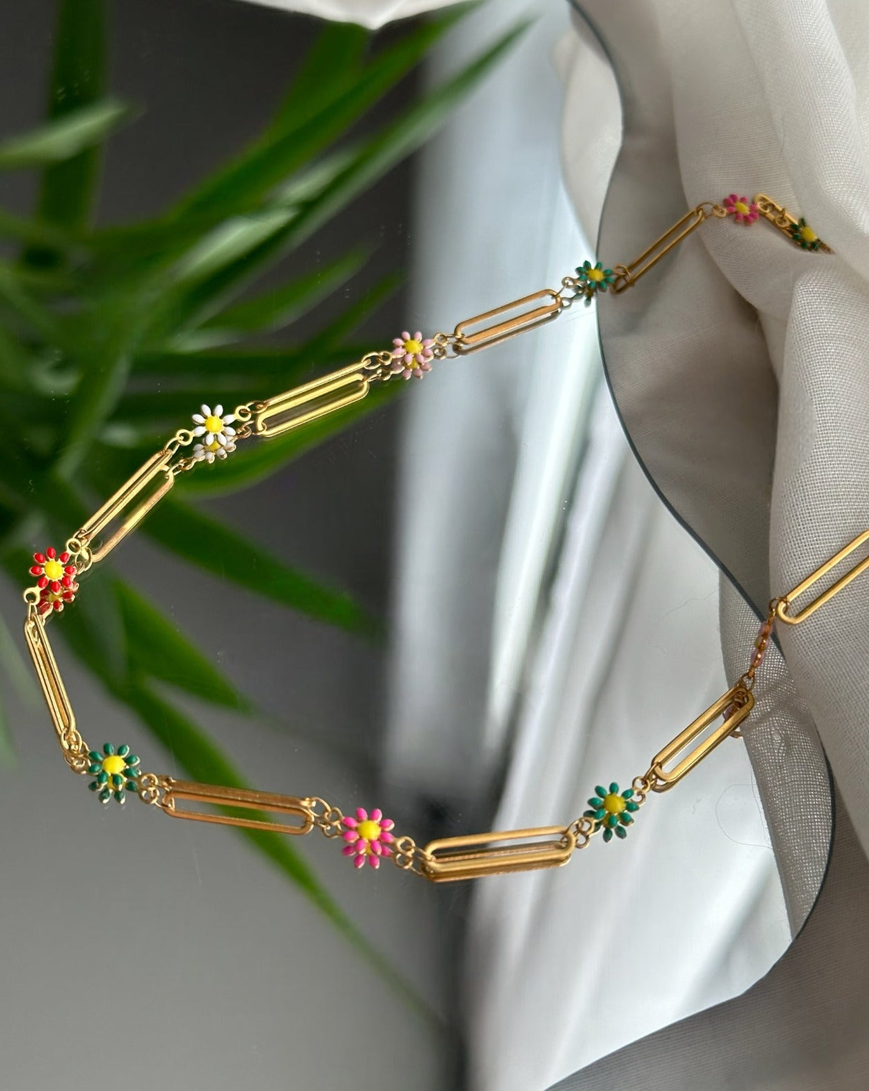 Gold stainless steel flower paperclip chain - Chain